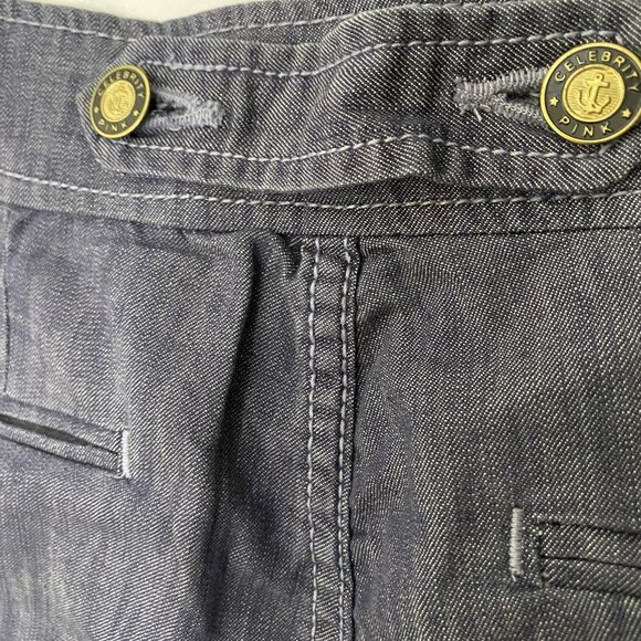 CELEBRITY PINK Denim Sailor Low Rise Wide Leg Dungaree Jeans Womens 7 Dark Blue - Picture 11 of 15
